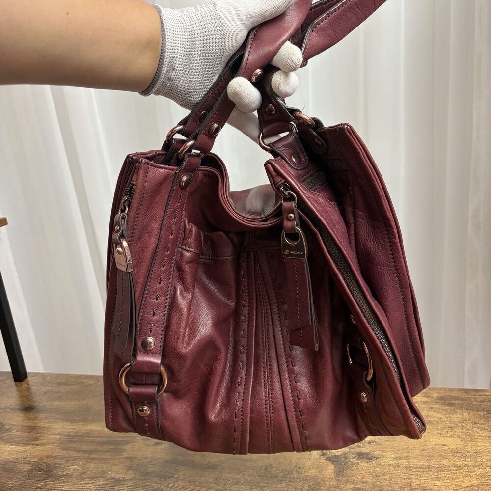 B. Makowsky Burgundy Soft Genuine Leather Shoulder Handbag Hobo Boho Bag Purse - Picture 13 of 13